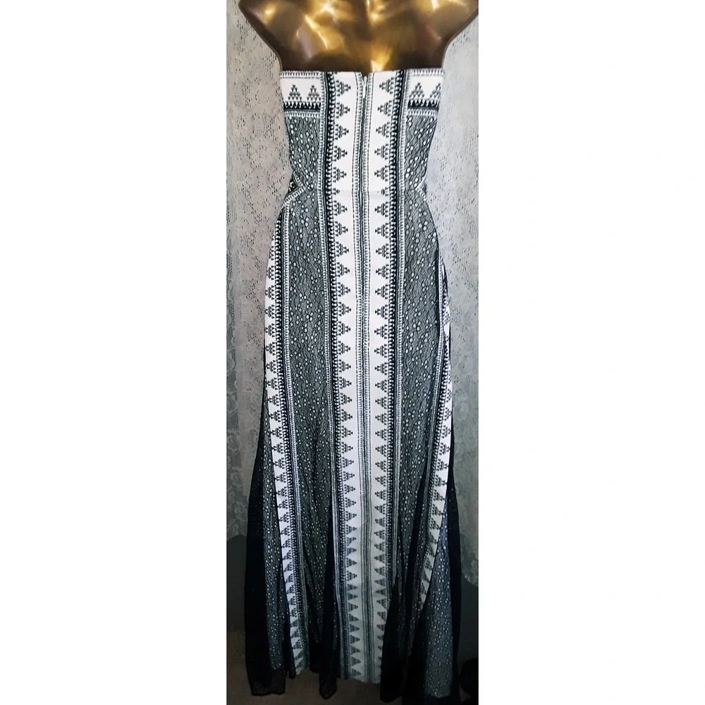 NWT BCBGMaxAzria Sz 10 KIA Black & White Maxi Dress - Picture 5 of 11
